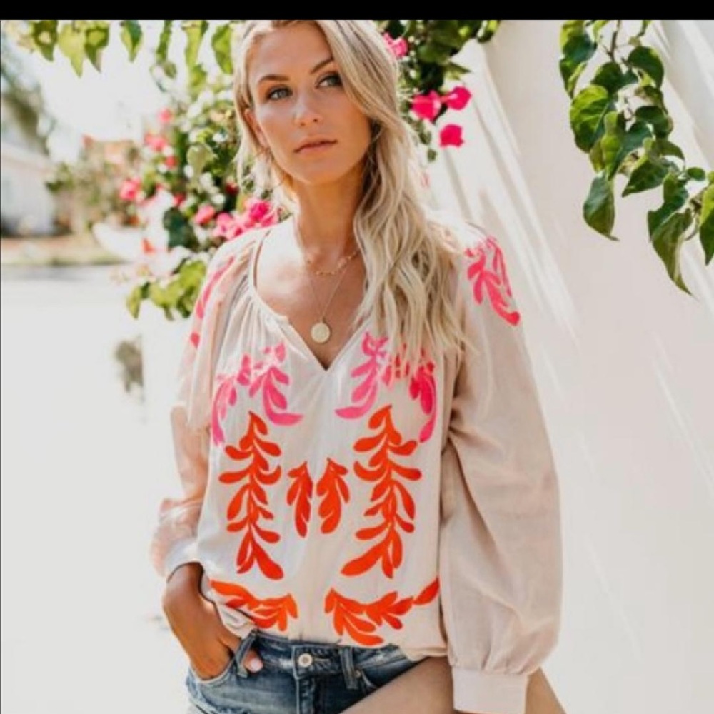 Womens pink flower blouse